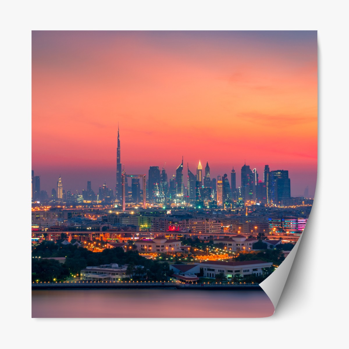 Repositionable sticker Dubai skyline at sunset
