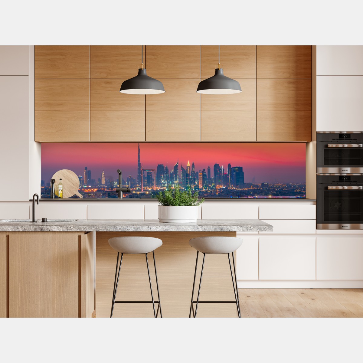 Naklejka repozycjonowalna panorama Dubaju o zachodzie słońca – Wallissimo® Naklejka repozycjonowalna panorama Dubaju o zachodzie słońca – Wallissimo®