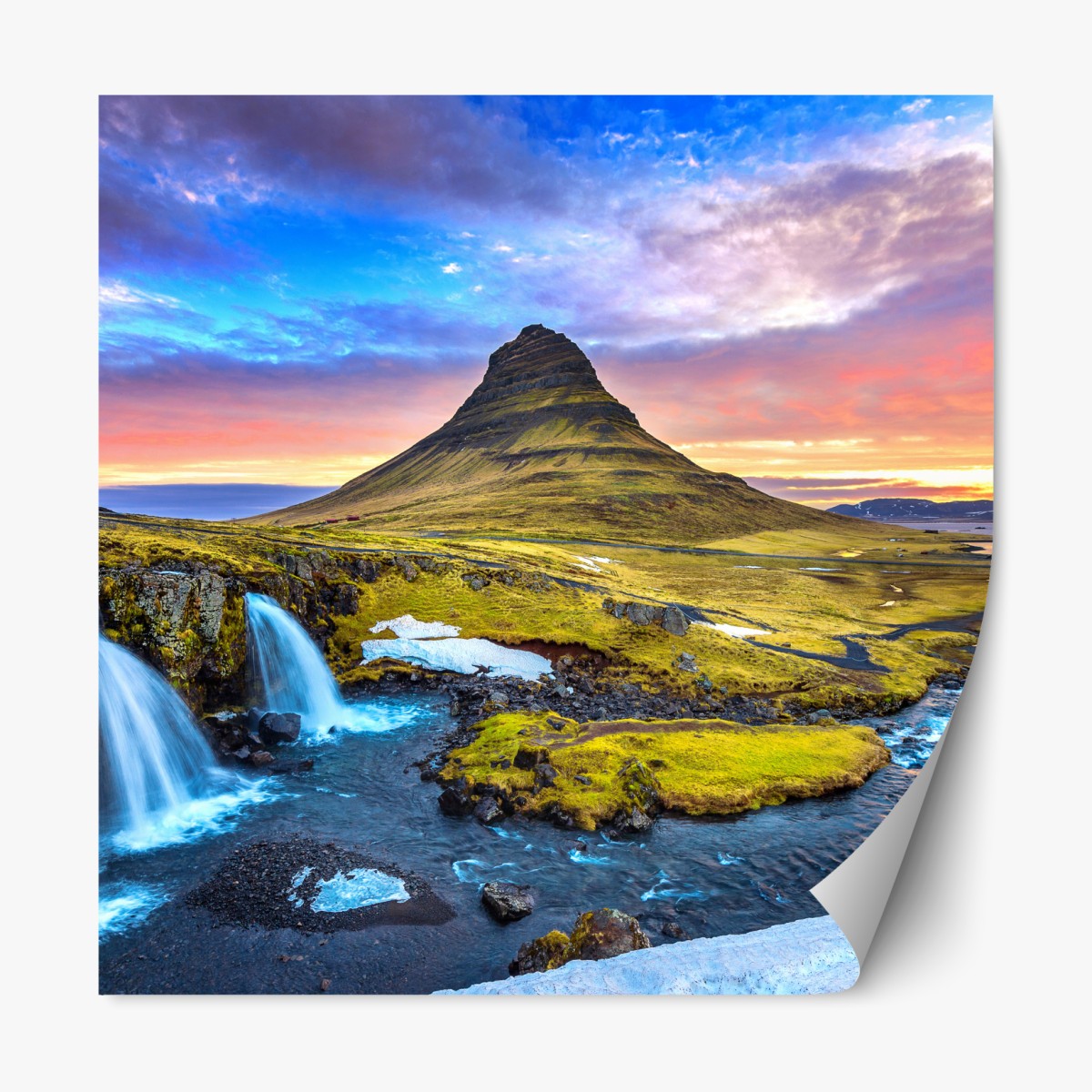 Repositionable sticker Kirkjufell sunrise mountain vista
