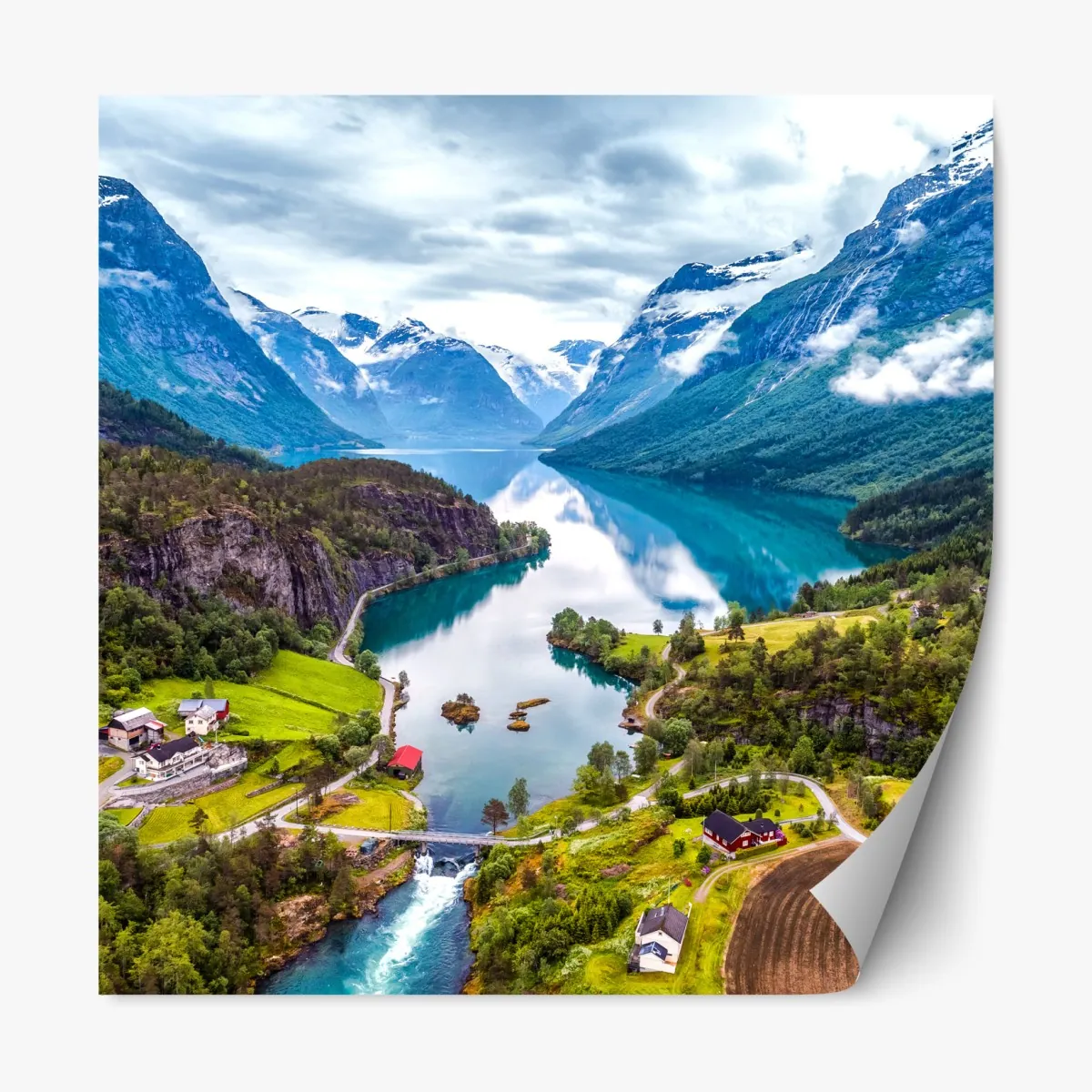 Naklejka repozycjonowalna Norwegia fjord z lotu ptaka – Wallissimo® Naklejka repozycjonowalna Norwegia fjord z lotu ptaka – Wallissimo®