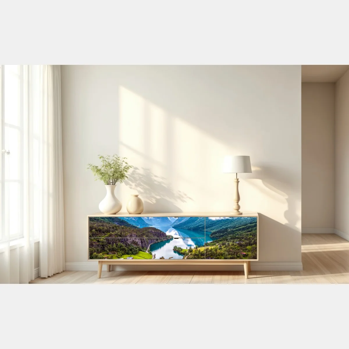 Naklejka repozycjonowalna Norwegia fjord z lotu ptaka – Wallissimo® Naklejka repozycjonowalna Norwegia fjord z lotu ptaka – Wallissimo®