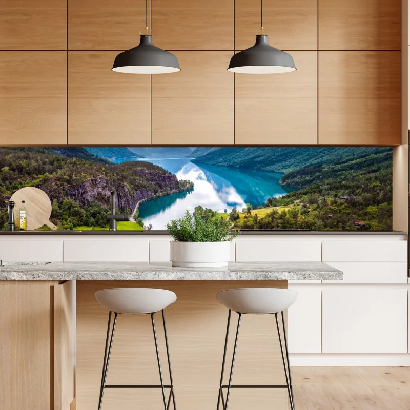 Naklejka repozycjonowalna Norwegia fjord z lotu ptaka – Wallissimo® Naklejka repozycjonowalna Norwegia fjord z lotu ptaka – Wallissimo®