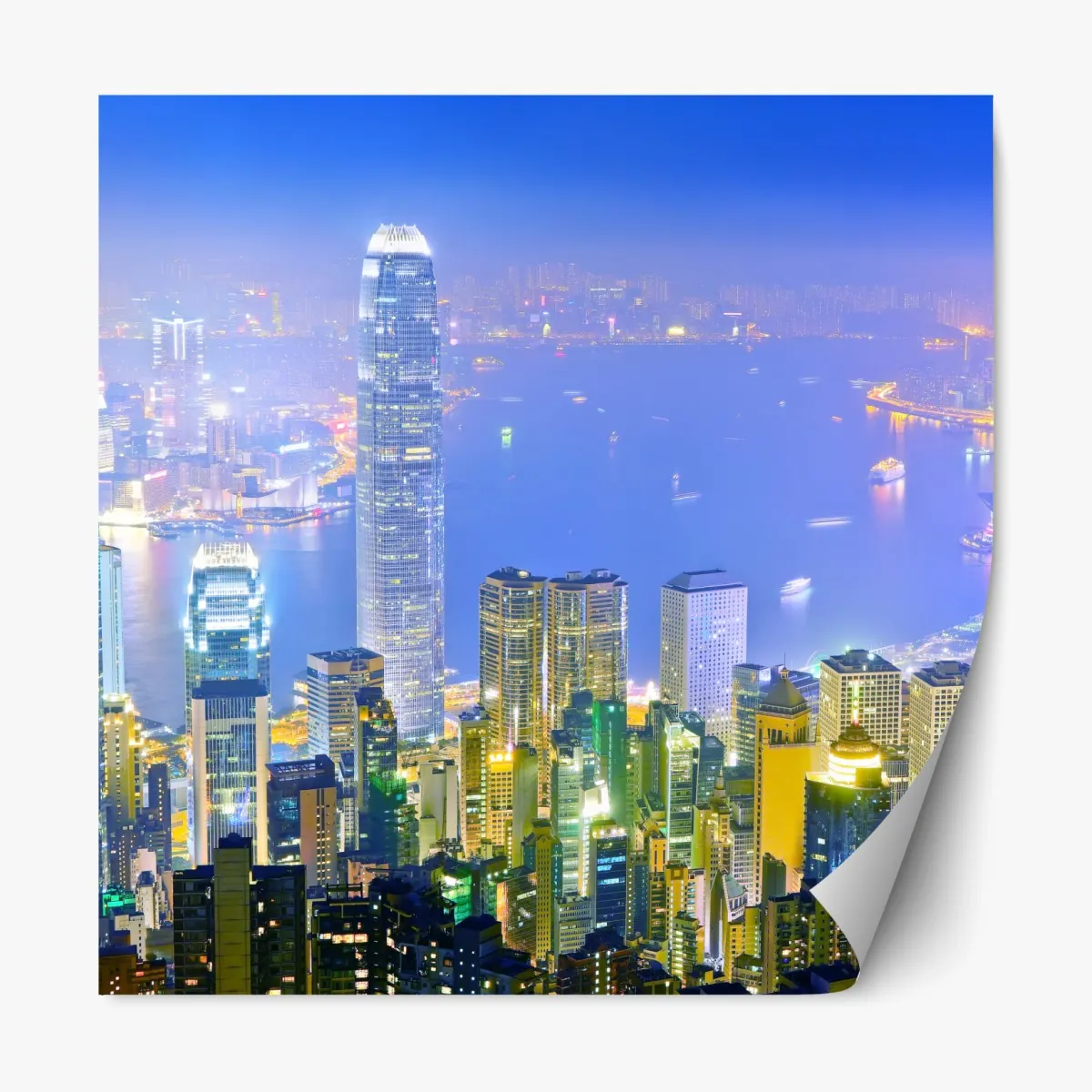 Naklejka repozycjonowalna panorama Hong Kongu nocą – Wallissimo® Naklejka repozycjonowalna panorama Hong Kongu nocą – Wallissimo®