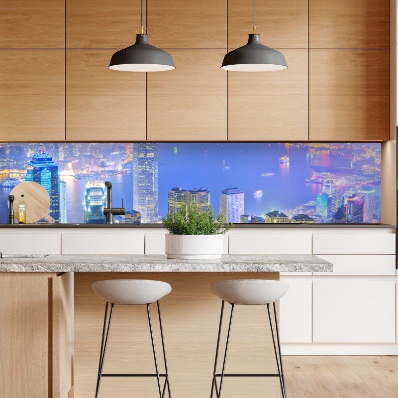 Naklejka repozycjonowalna panorama Hong Kongu nocą – Wallissimo® Naklejka repozycjonowalna panorama Hong Kongu nocą – Wallissimo®