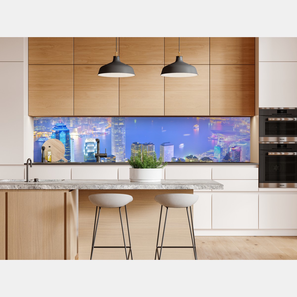 Naklejka repozycjonowalna panorama Hong Kongu nocą – Wallissimo® Naklejka repozycjonowalna panorama Hong Kongu nocą – Wallissimo®