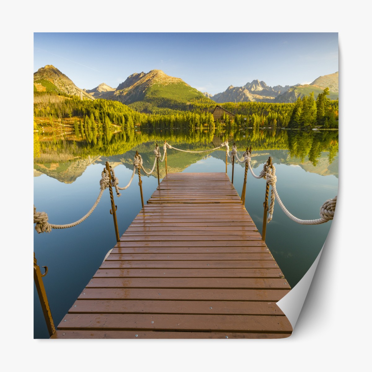 Repositionable sticker mountain lake dock at Strbske Pleso