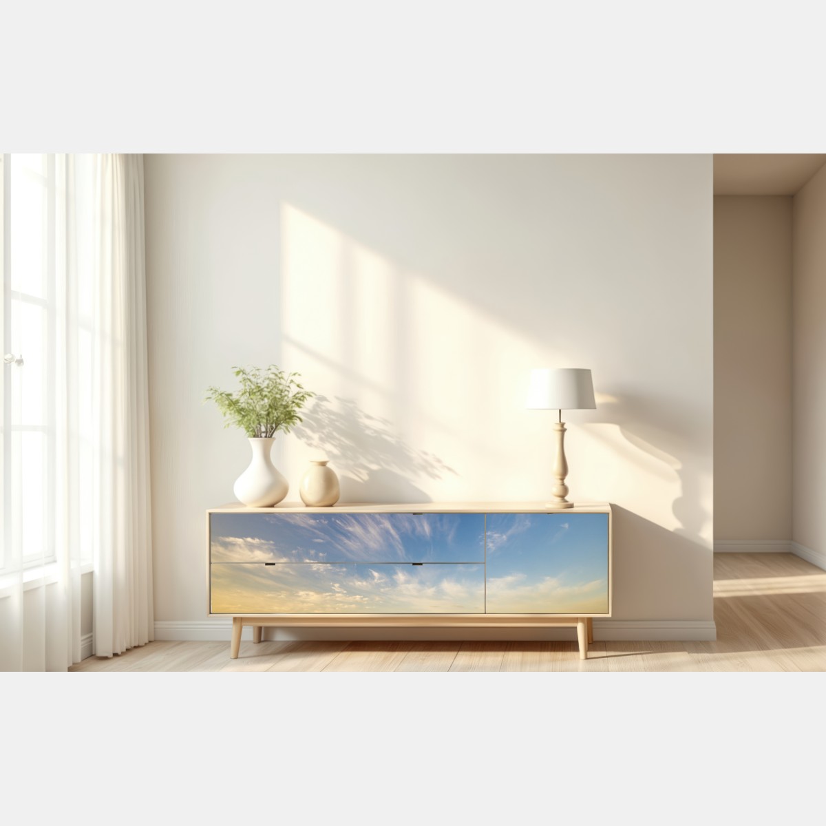 Naklejka repozycjonowalna zielona łąka z rzędami młodych drzew – Wallissimo® Naklejka repozycjonowalna zielona łąka z rzędami młodych drzew – Wallissimo®