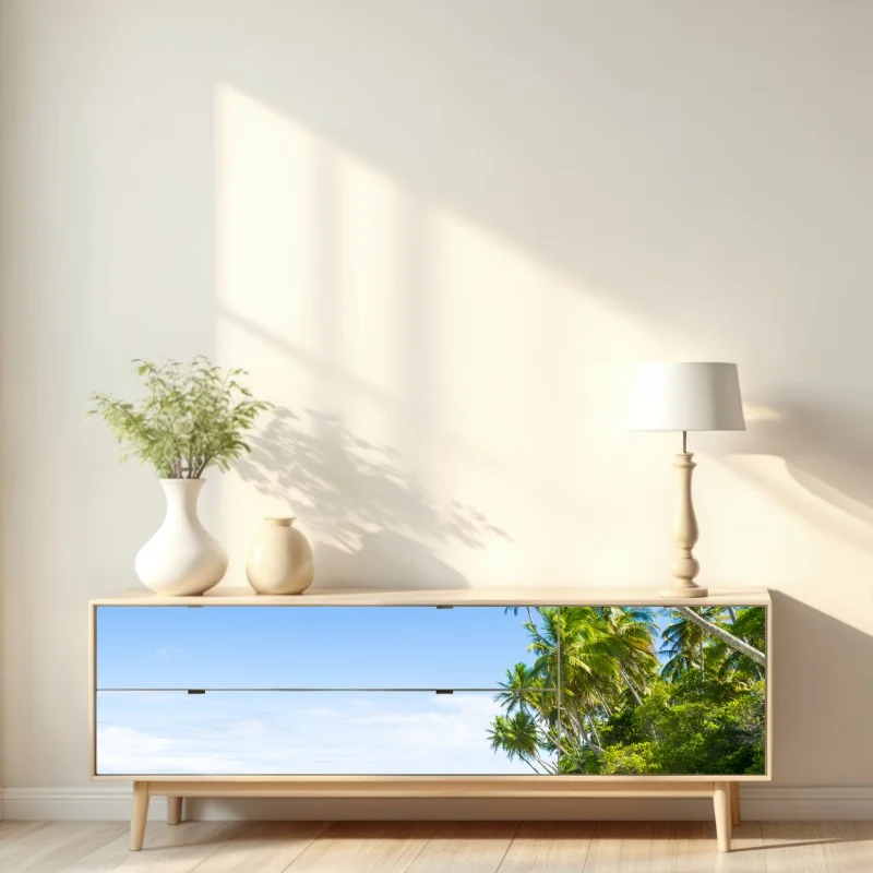 Naklejka repozycjonowalna tropikalna plaża z palmami – Wallissimo® Naklejka repozycjonowalna tropikalna plaża z palmami – Wallissimo®