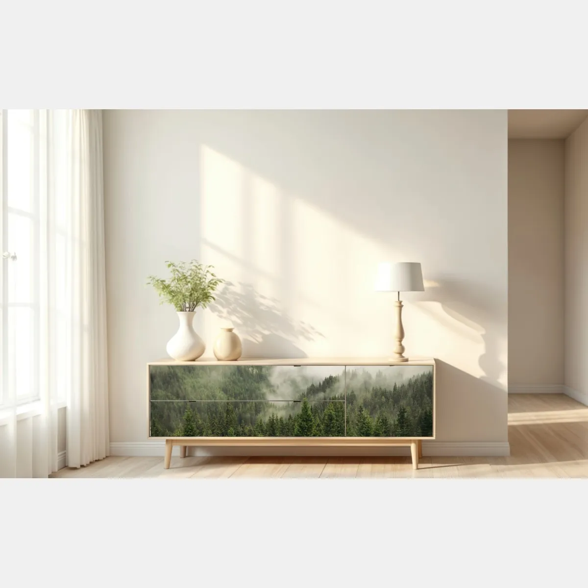 Naklejka repozycjonowalna mglisty las iglasty – Wallissimo® Naklejka repozycjonowalna mglisty las iglasty – Wallissimo®