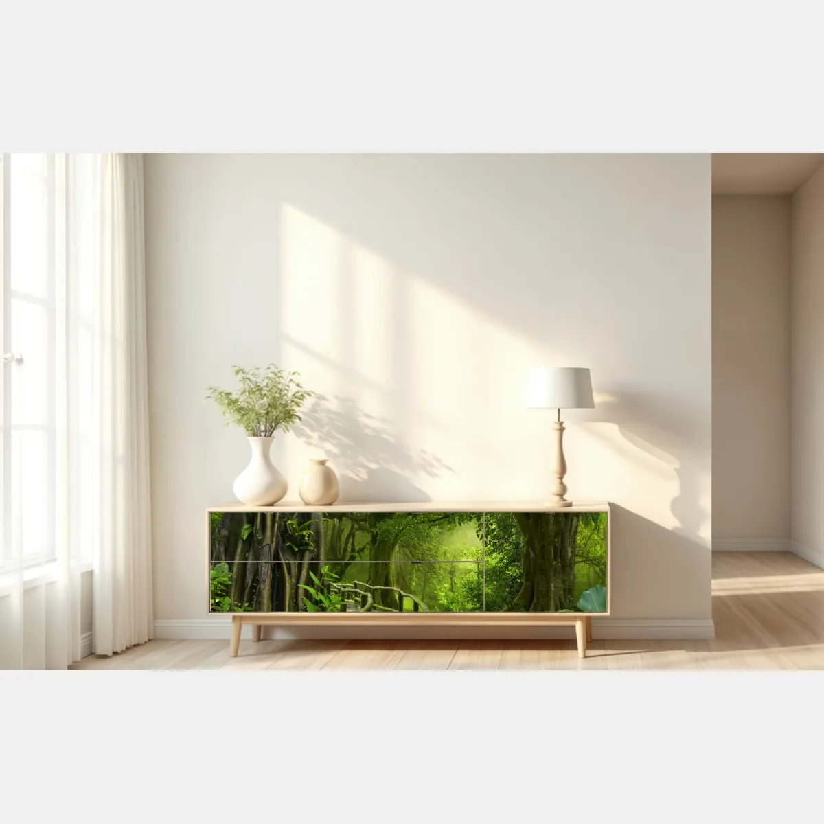 Naklejka repozycjonowalna mglista kładka w tropikalnej dżungli – Wallissimo® Naklejka repozycjonowalna mglista kładka w tropikalnej dżungli – Wallissimo®