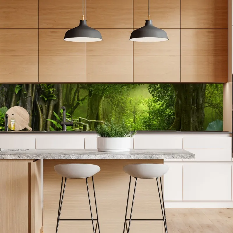 Naklejka repozycjonowalna mglista kładka w tropikalnej dżungli – Wallissimo® Naklejka repozycjonowalna mglista kładka w tropikalnej dżungli – Wallissimo®