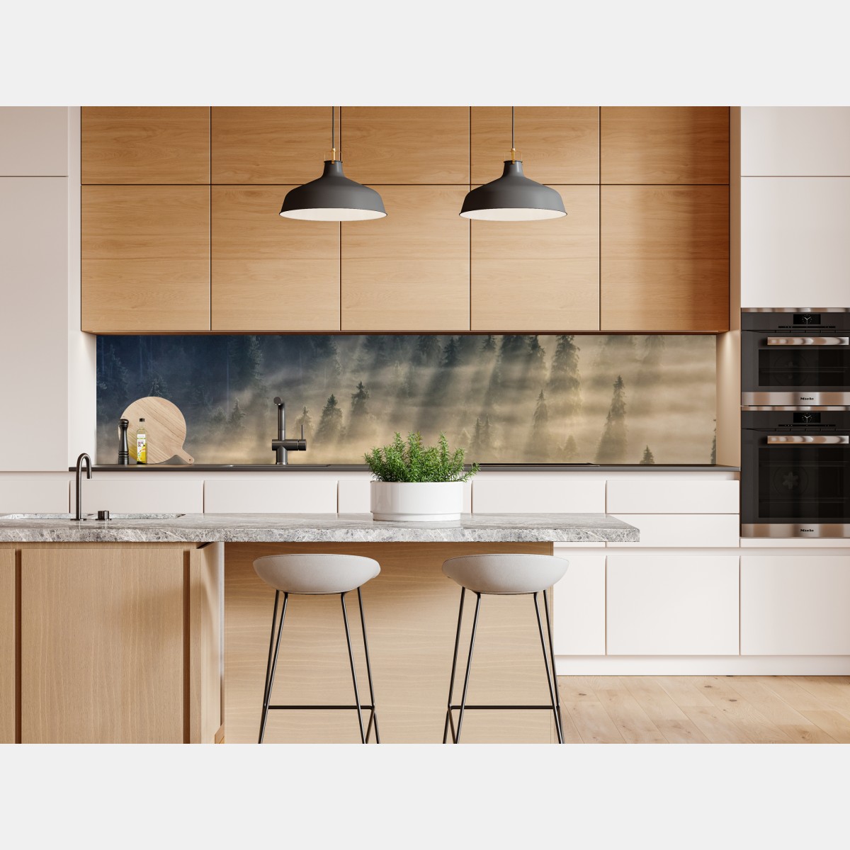 Naklejka repozycjonowalna mglisty las świerkowy w promieniach słońca – Wallissimo® Naklejka repozycjonowalna mglisty las świerkowy w promieniach słońca – Wallissimo®