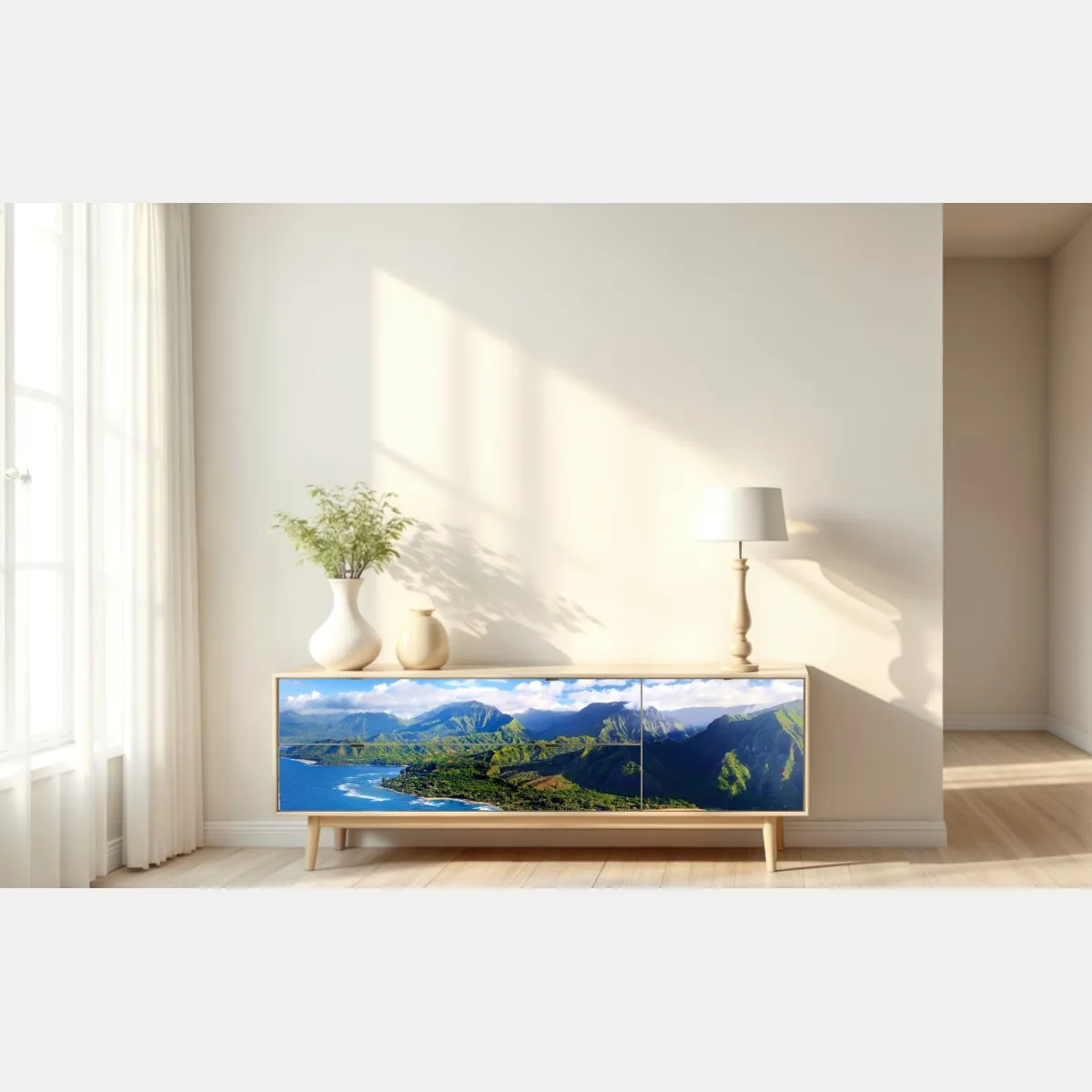 Naklejka repozycjonowalna panorama tropikalnego wybrzeża z lotu ptaka – Wallissimo® Naklejka repozycjonowalna panorama tropikalnego wybrzeża z lotu ptaka – Wallissimo®