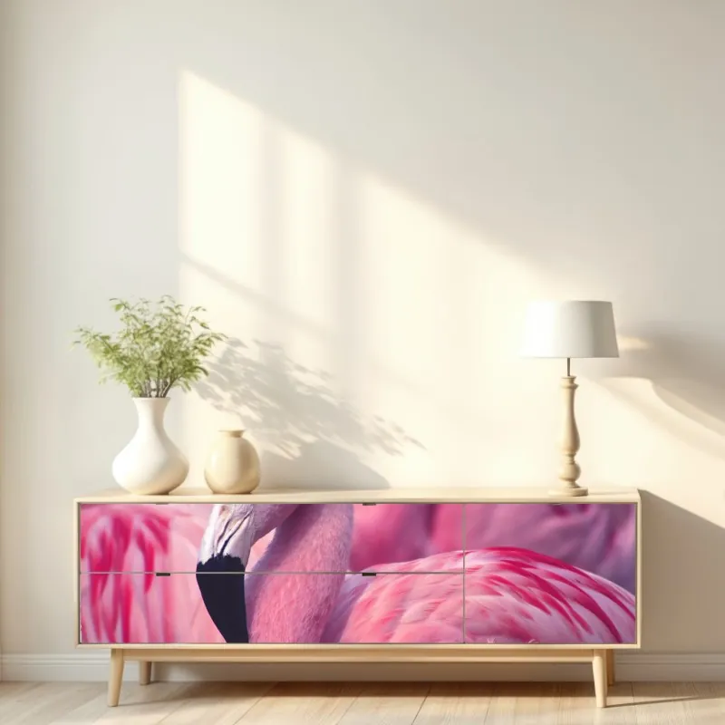 Naklejka repozycjonowalna różowy portret flaminga – Wallissimo® Naklejka repozycjonowalna różowy portret flaminga – Wallissimo®