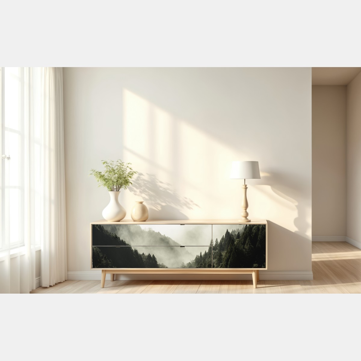 Naklejka repozycjonowalna mglista górska dolina – Wallissimo® Naklejka repozycjonowalna mglista górska dolina – Wallissimo®