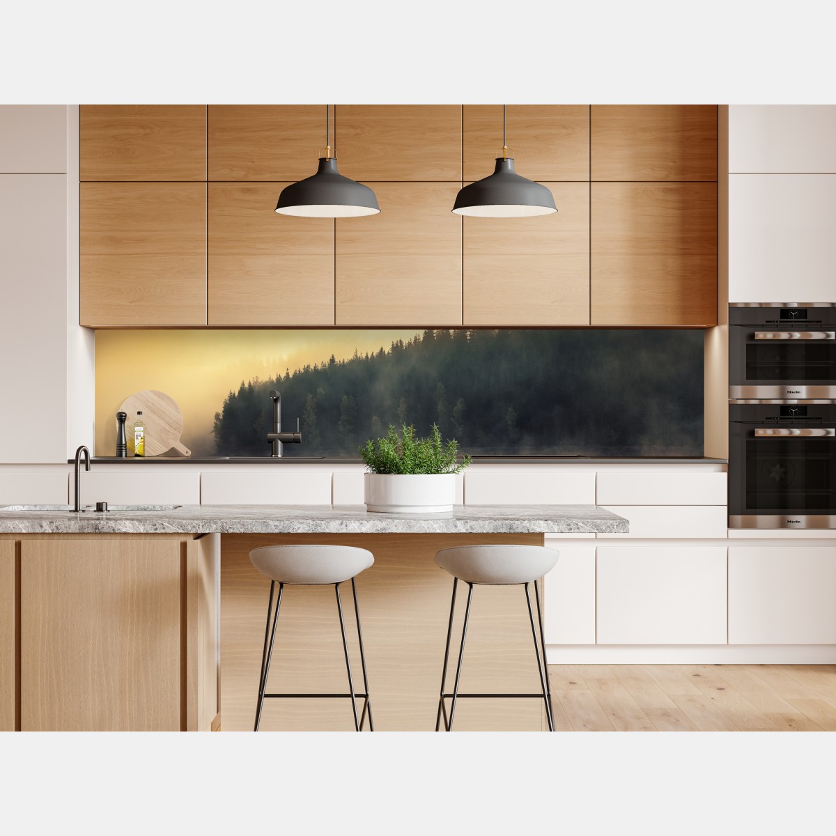 Naklejka repozycjonowalna mglisty złoty wschód nad leśnym jeziorem – Wallissimo® Naklejka repozycjonowalna mglisty złoty wschód nad leśnym jeziorem – Wallissimo®