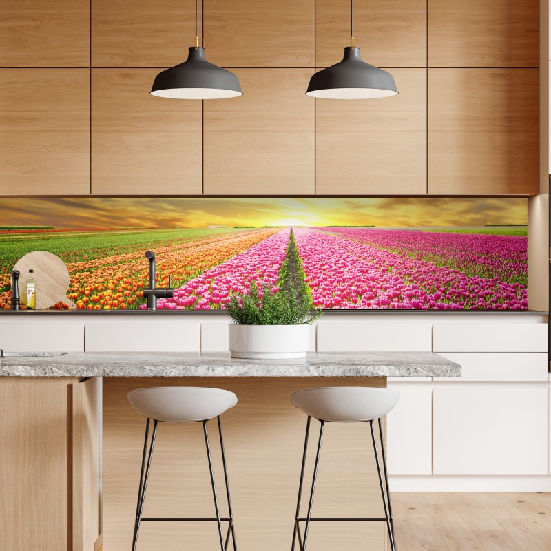 Naklejka repozycjonowalna wschód słońca nad polami tulipanów w Holandii – Wallissimo® Naklejka repozycjonowalna wschód słońca nad polami tulipanów w Holandii – Wallissimo®