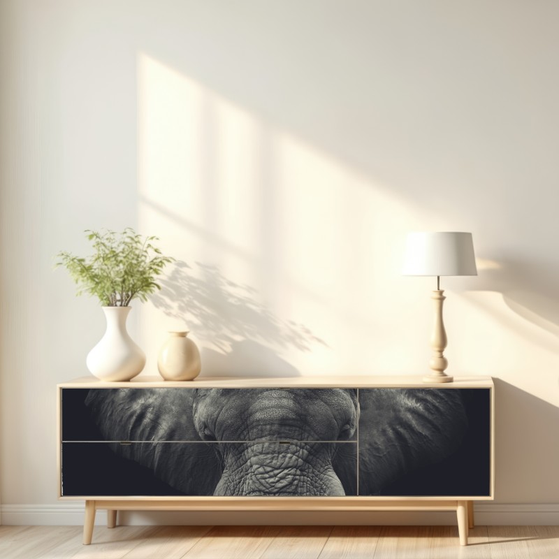 Naklejka repozycjonowalna dostojny portret słonia w monochromie – Wallissimo® Naklejka repozycjonowalna dostojny portret słonia w monochromie – Wallissimo®