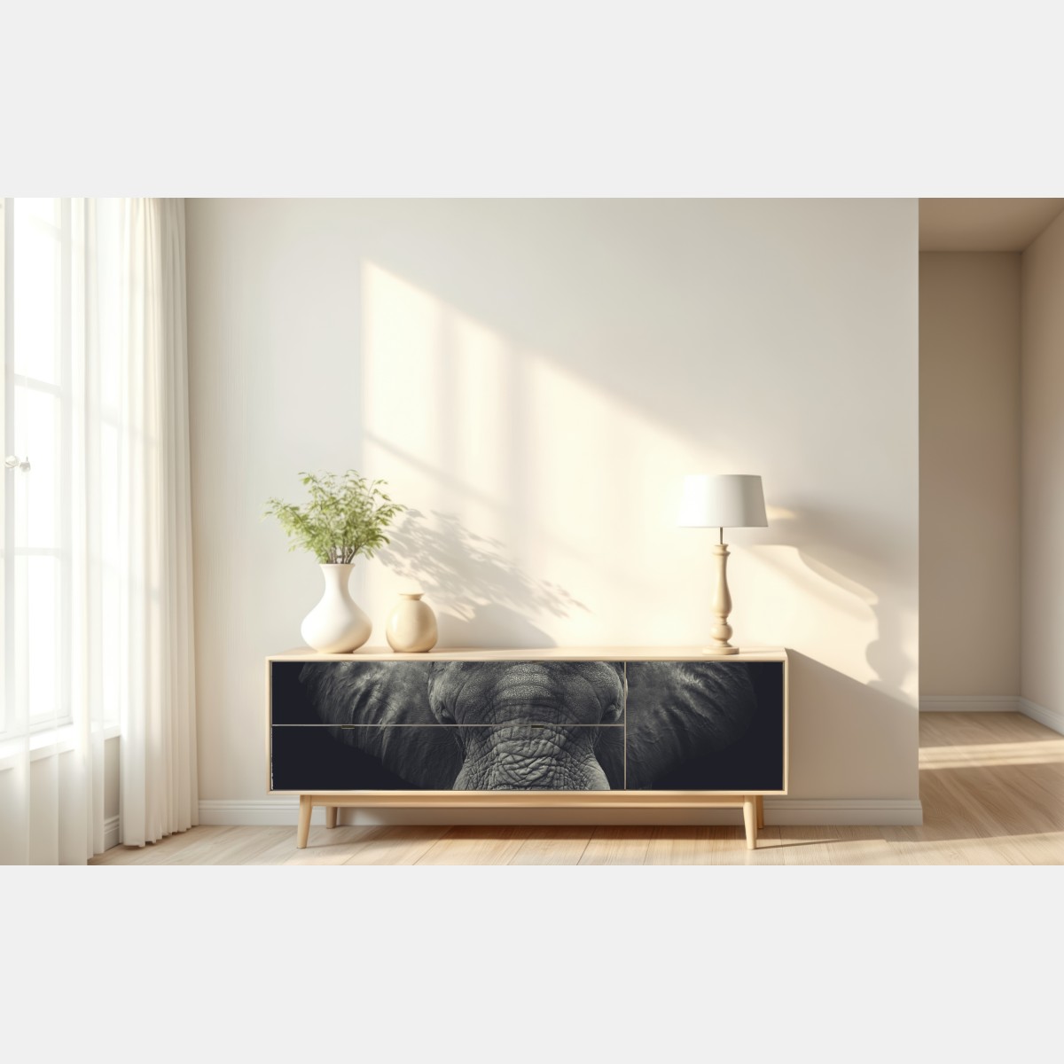 Naklejka repozycjonowalna dostojny portret słonia w monochromie – Wallissimo® Naklejka repozycjonowalna dostojny portret słonia w monochromie – Wallissimo®