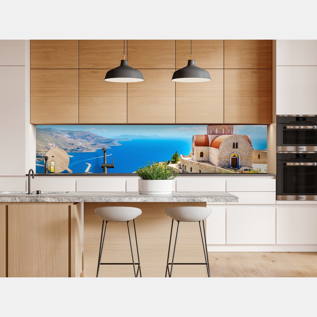 Naklejka repozycjonowalna grecki kościół na klifie nad morzem – Wallissimo® Naklejka repozycjonowalna grecki kościół na klifie nad morzem – Wallissimo®