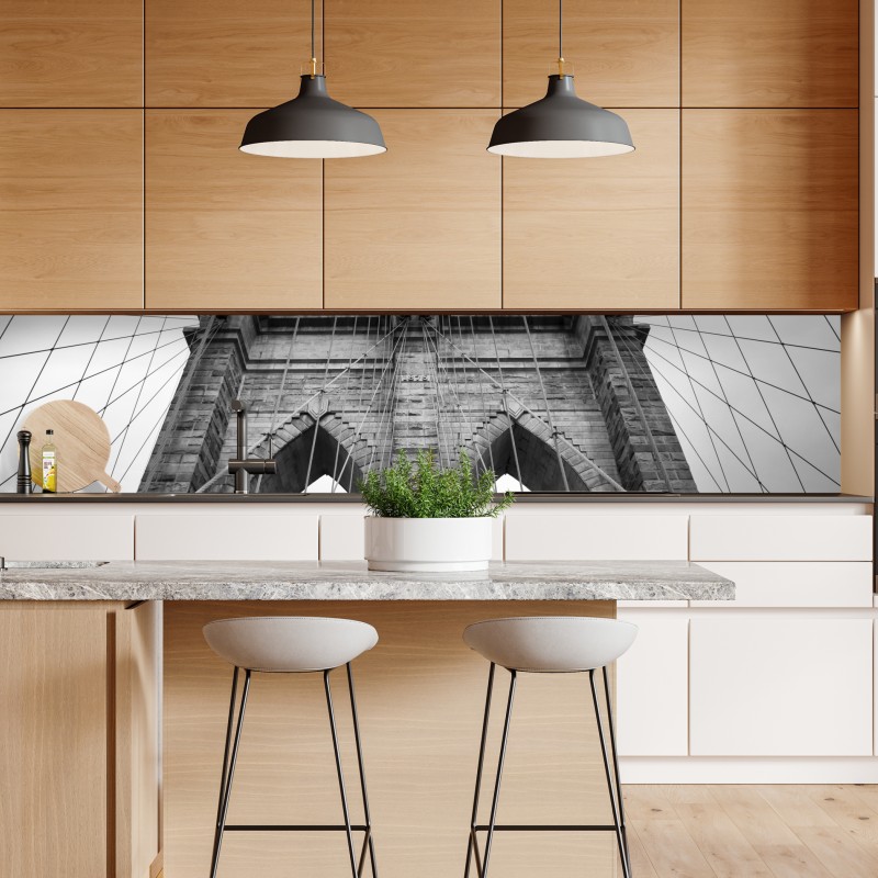 Naklejka repozycjonowalna monochromatyczny most wiszący w perspektywie – Wallissimo® Naklejka repozycjonowalna monochromatyczny most wiszący w perspektywie – Wallissimo®