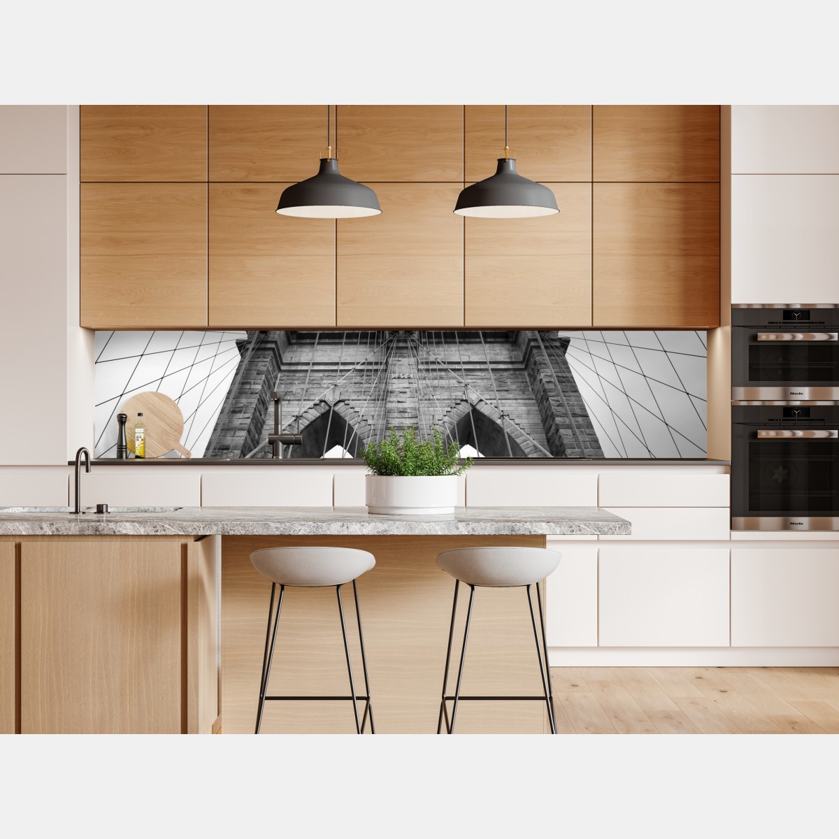 Naklejka repozycjonowalna monochromatyczny most wiszący w perspektywie – Wallissimo® Naklejka repozycjonowalna monochromatyczny most wiszący w perspektywie – Wallissimo®