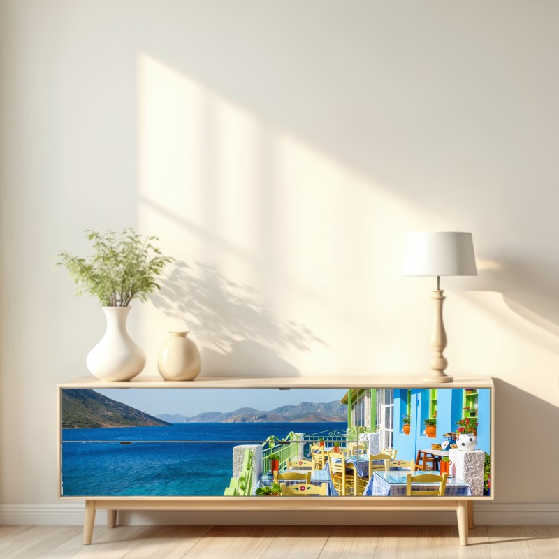 Naklejka repozycjonowalna słoneczny taras nad Morzem Śródziemnym – Wallissimo® Naklejka repozycjonowalna słoneczny taras nad Morzem Śródziemnym – Wallissimo®