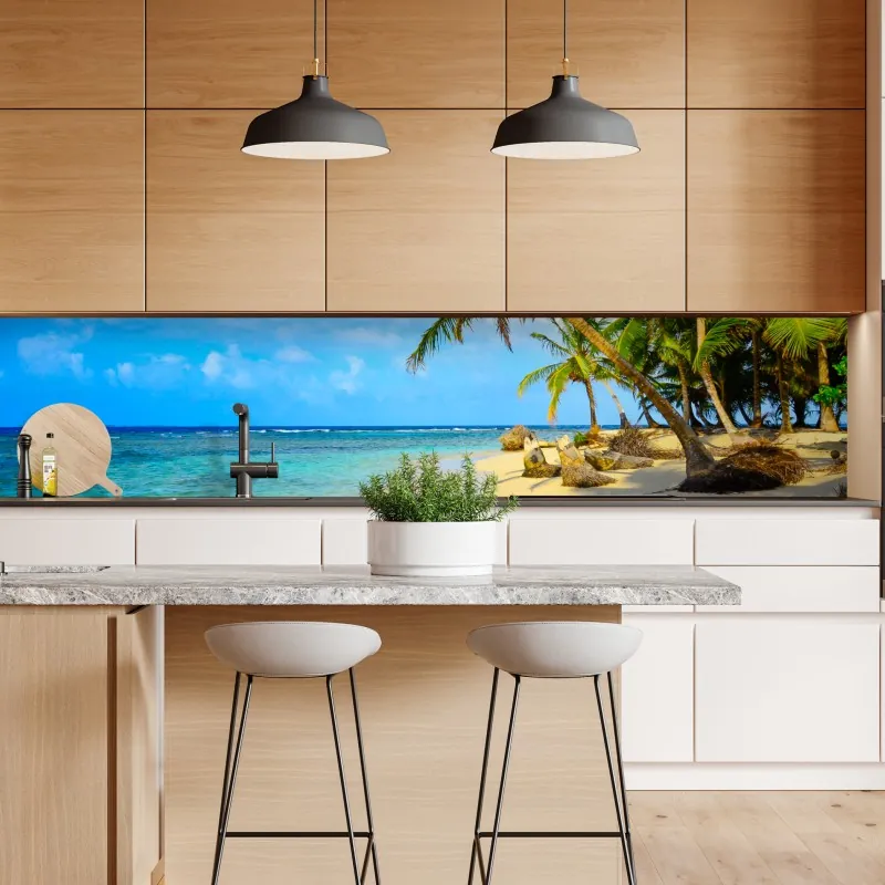 Naklejka repozycjonowalna tropikalna turkusowa plaża – Wallissimo® Naklejka repozycjonowalna tropikalna turkusowa plaża – Wallissimo®