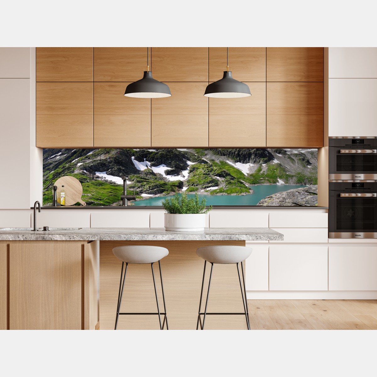 Naklejka repozycjonowalna alpejskie jezioro z turkusową wodą i górami – Wallissimo® Naklejka repozycjonowalna alpejskie jezioro z turkusową wodą i górami – Wallissimo®