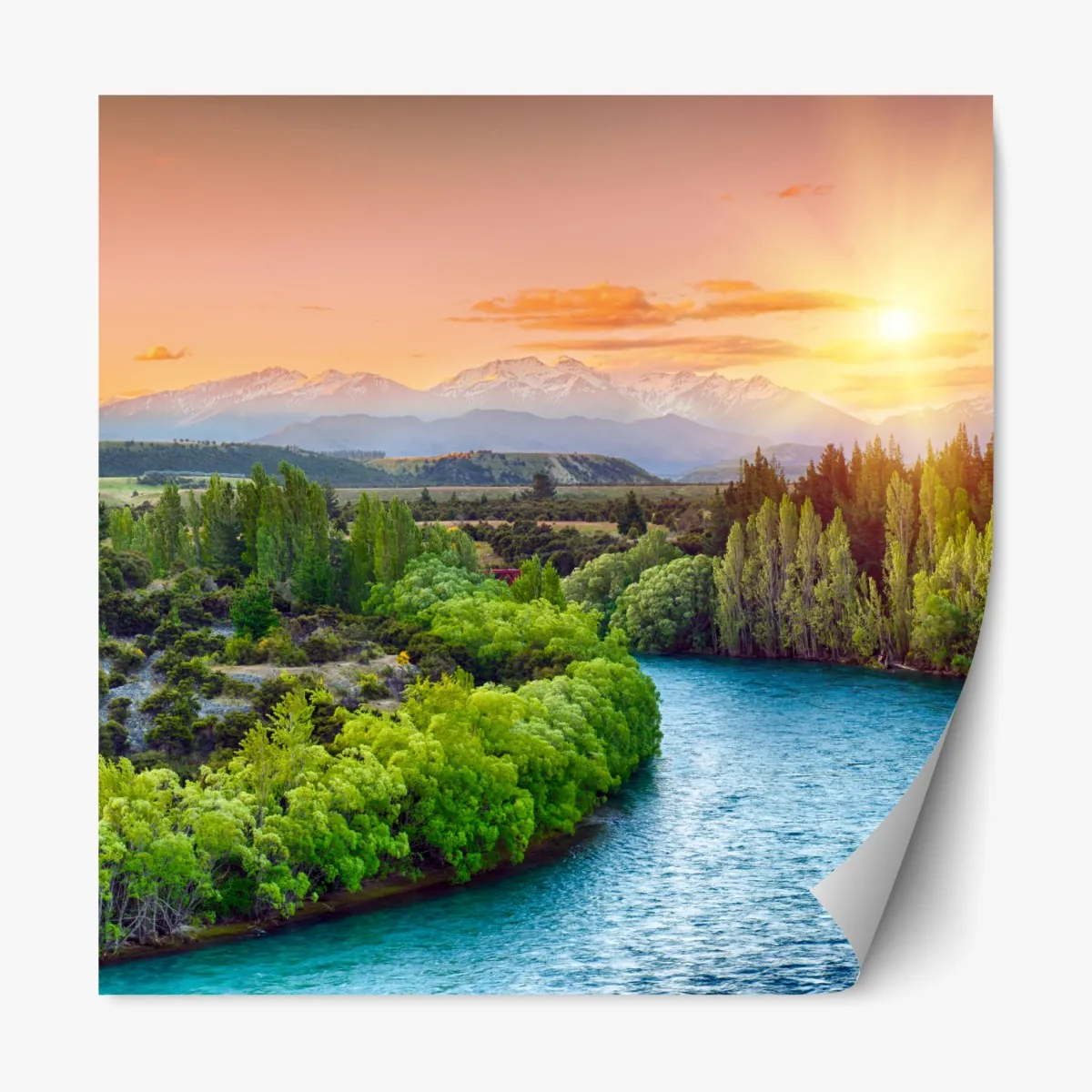 Naklejka repozycjonowalna zachód słońca nad rzeką Clutha i Alpami Południowymi – Wallissimo® Naklejka repozycjonowalna zachód słońca nad rzeką Clutha i Alpami Południowymi – Wallissimo®
