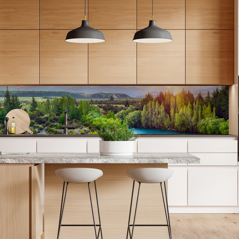 Naklejka repozycjonowalna zachód słońca nad rzeką Clutha i Alpami Południowymi – Wallissimo® Naklejka repozycjonowalna zachód słońca nad rzeką Clutha i Alpami Południowymi – Wallissimo®