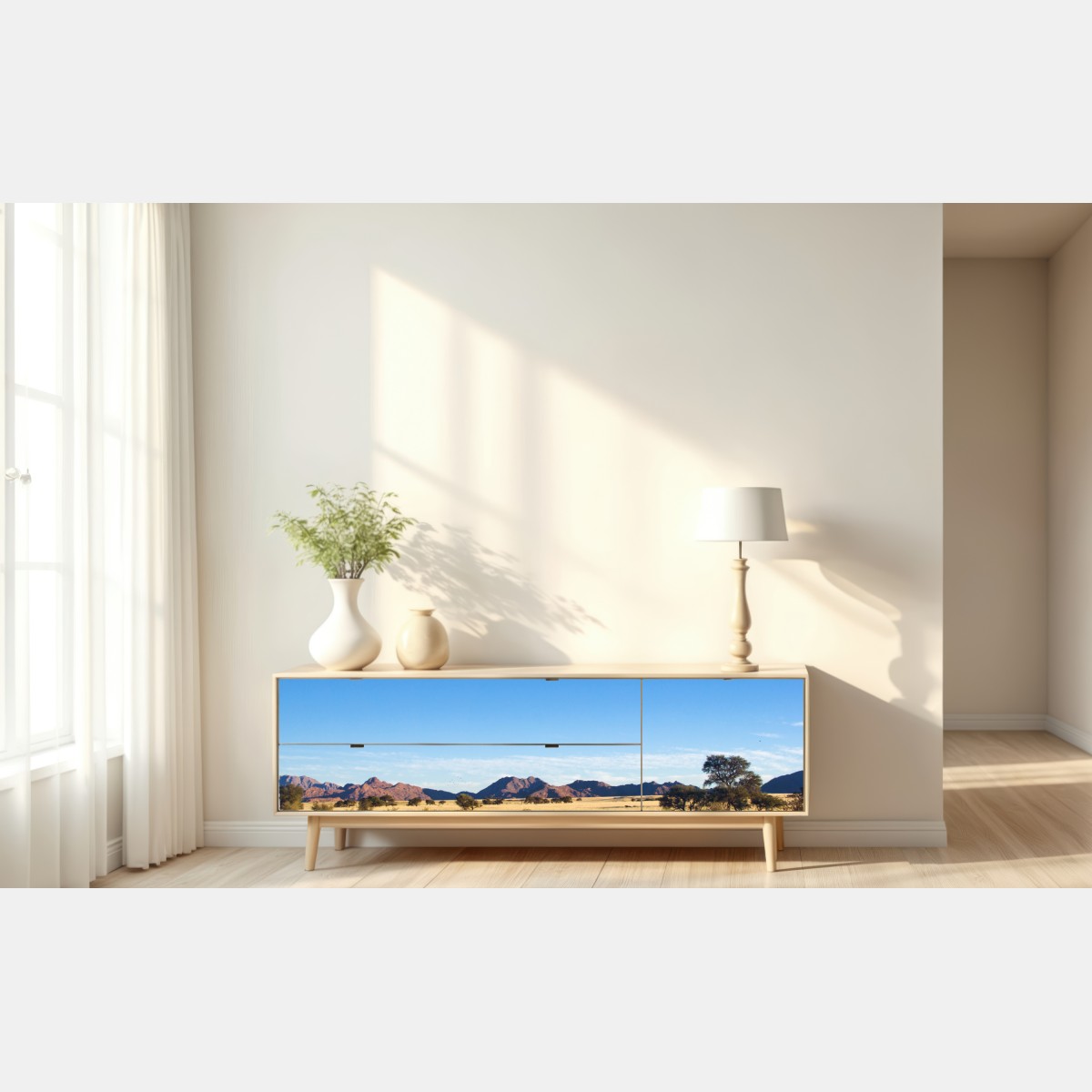 Naklejka repozycjonowalna spokojny krajobraz sawanny pod bezchmurnym niebem – Wallissimo® Naklejka repozycjonowalna spokojny krajobraz sawanny pod bezchmurnym niebem – Wallissimo®