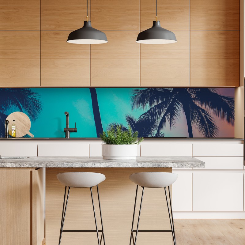Naklejka repozycjonowalna vintage palmy na Hawajach o zachodzie słońca – Wallissimo® Naklejka repozycjonowalna vintage palmy na Hawajach o zachodzie słońca – Wallissimo®