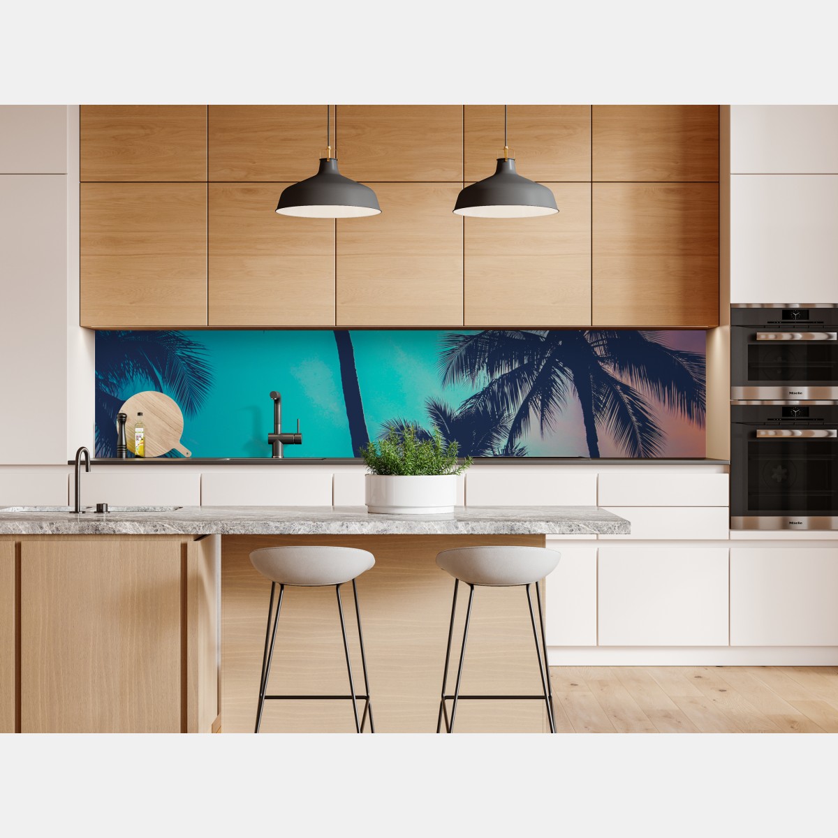 Naklejka repozycjonowalna vintage palmy na Hawajach o zachodzie słońca – Wallissimo® Naklejka repozycjonowalna vintage palmy na Hawajach o zachodzie słońca – Wallissimo®