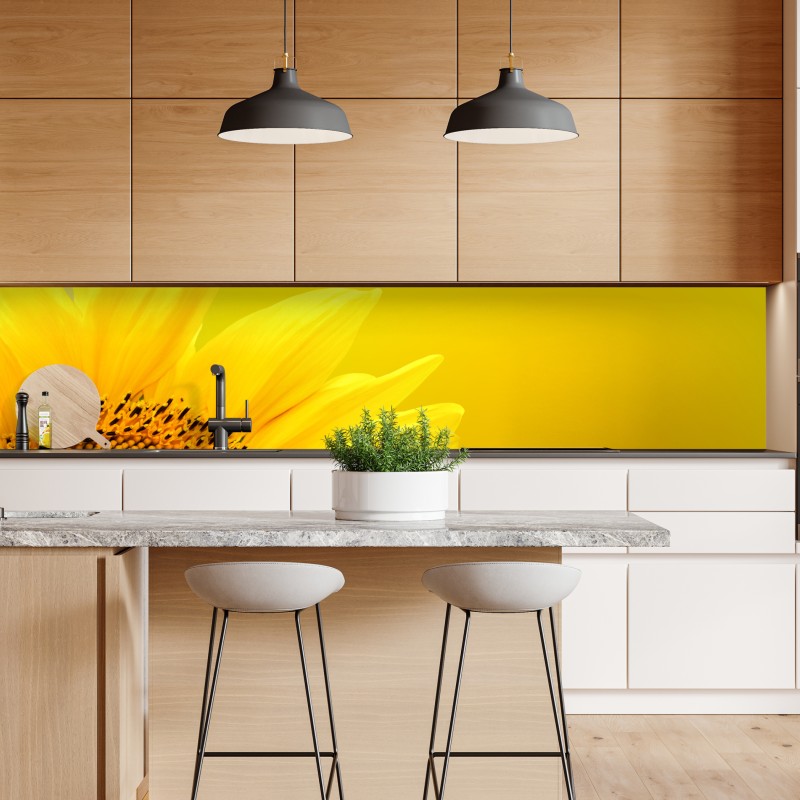 Naklejka repozycjonowalna żywy słonecznik z bliska na żółtym tle – Wallissimo® Naklejka repozycjonowalna żywy słonecznik z bliska na żółtym tle – Wallissimo®