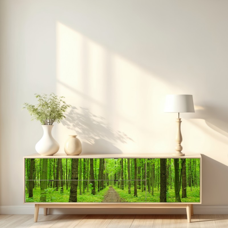 Naklejka repozycjonowalna spokojna zielona ścieżka w lesie – Wallissimo® Naklejka repozycjonowalna spokojna zielona ścieżka w lesie – Wallissimo®