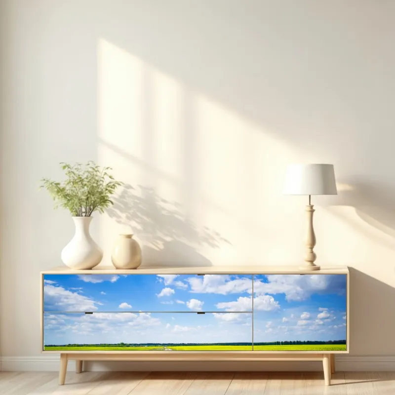 Naklejka repozycjonowalna żółte pole rzepaku pod błękitnym niebem – Wallissimo® Naklejka repozycjonowalna żółte pole rzepaku pod błękitnym niebem – Wallissimo®