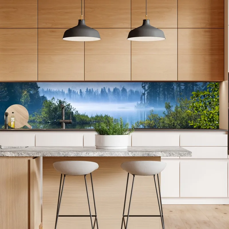 Naklejka repozycjonowalna mglista górska tafla jeziora z odbiciem – Wallissimo® Naklejka repozycjonowalna mglista górska tafla jeziora z odbiciem – Wallissimo®