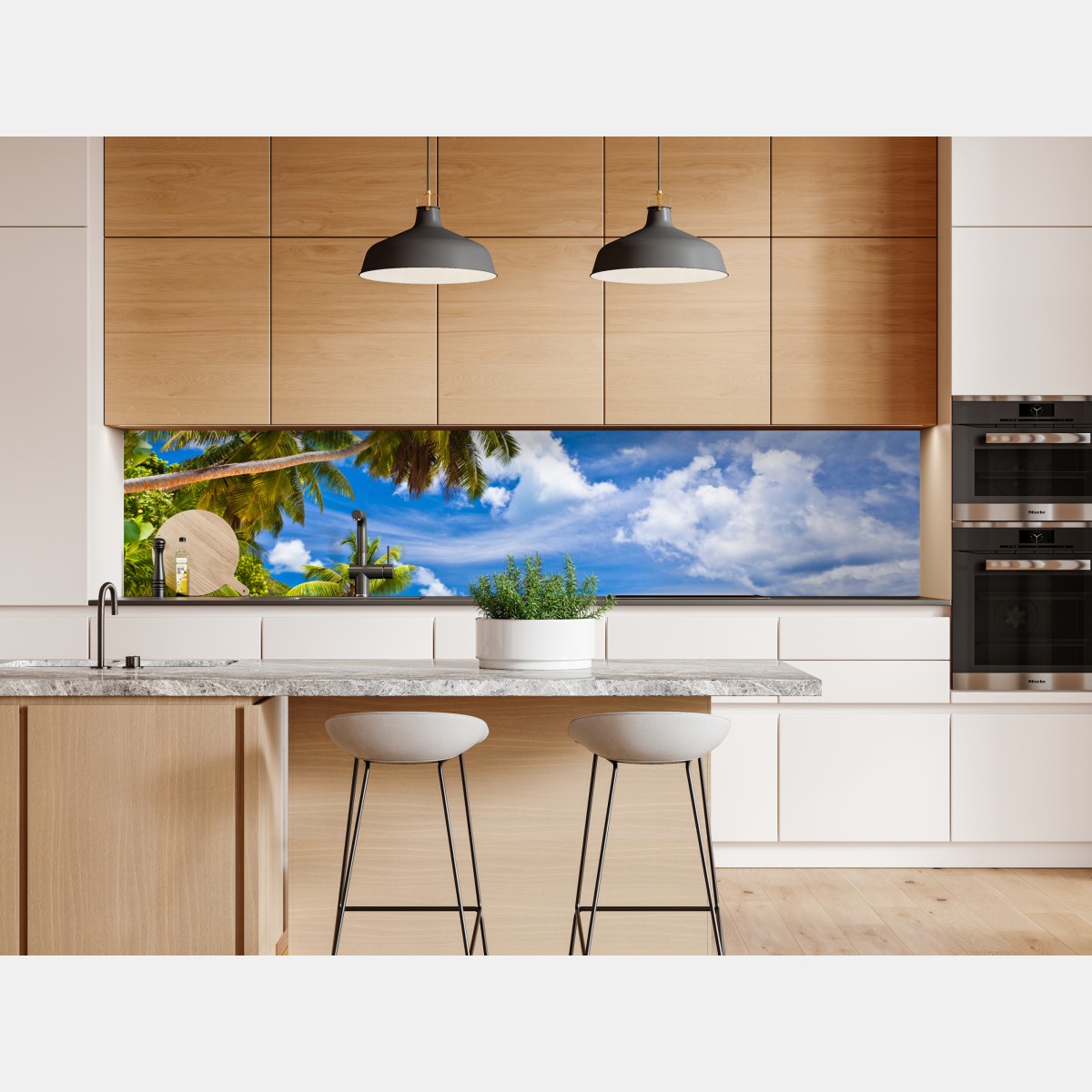 Naklejka repozycjonowalna tropikalna plaża z palmami – Wallissimo® Naklejka repozycjonowalna tropikalna plaża z palmami – Wallissimo®