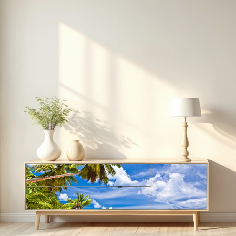 Naklejka repozycjonowalna tropikalna plaża z palmami – Wallissimo® Naklejka repozycjonowalna tropikalna plaża z palmami – Wallissimo®