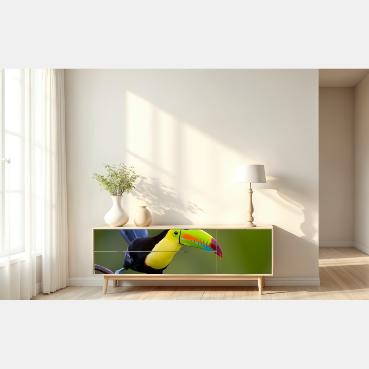 Naklejka repozycjonowalna żywy portret tukana – Wallissimo® Naklejka repozycjonowalna żywy portret tukana – Wallissimo®