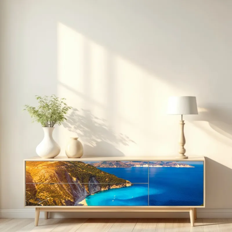 Naklejka repozycjonowalna słoneczny widok na plażę Myrtos, Kefalonia – Wallissimo® Naklejka repozycjonowalna słoneczny widok na plażę Myrtos, Kefalonia – Wallissimo®