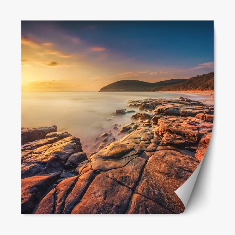 Naklejka repozycjonowalna tradycyjna ebru abstrakcja w purpurze i pomarańczy – Wallissimo®