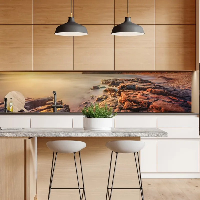 Naklejka repozycjonowalna tradycyjna ebru abstrakcja w purpurze i pomarańczy – Wallissimo®