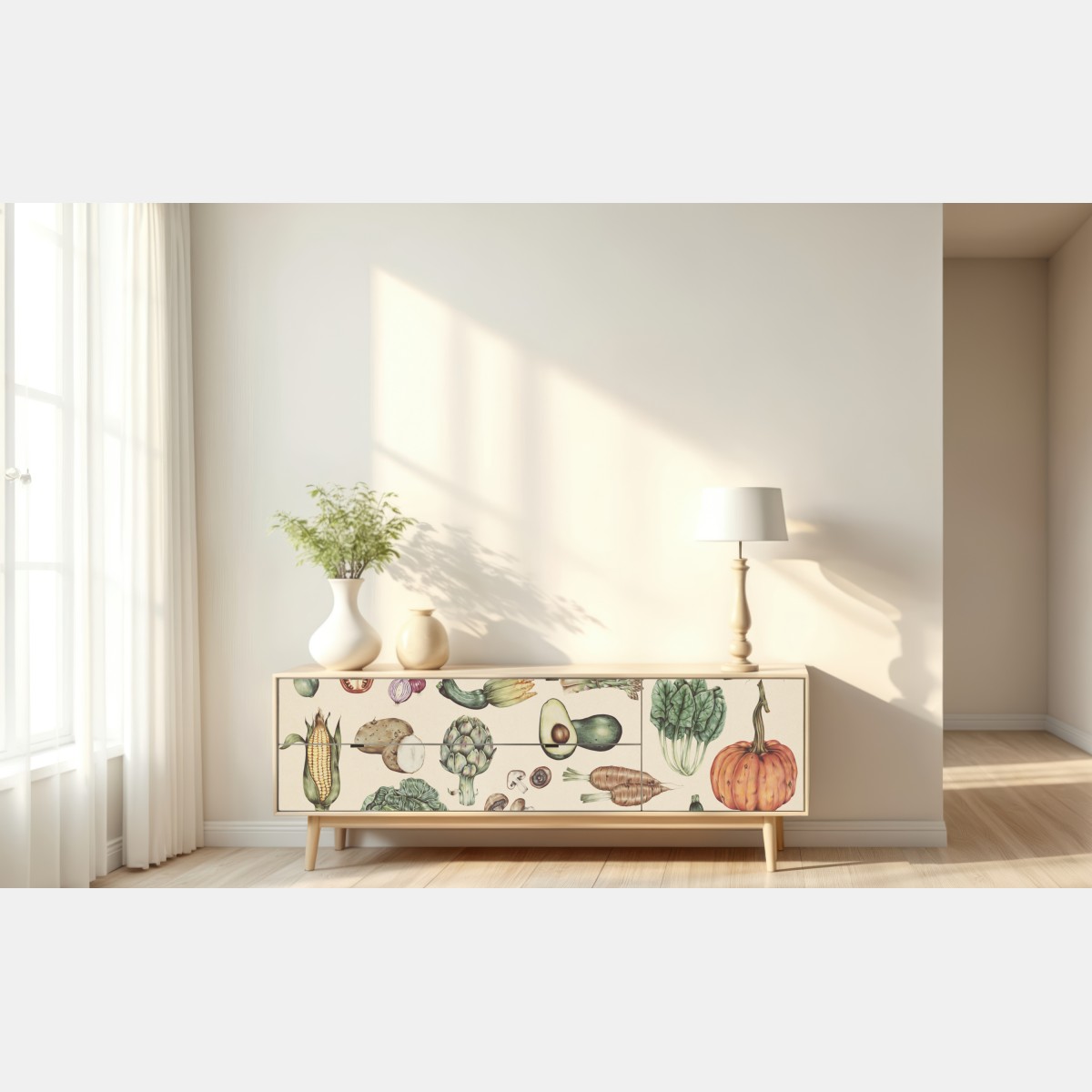 Naklejka repozycjonowalna ręcznie rysowany botaniczny wzór warzyw – Wallissimo® Naklejka repozycjonowalna ręcznie rysowany botaniczny wzór warzyw – Wallissimo®