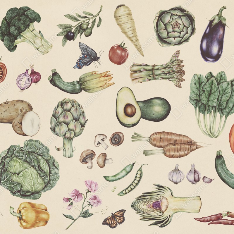 Naklejka repozycjonowalna ręcznie rysowany botaniczny wzór warzyw – Wallissimo® Naklejka repozycjonowalna ręcznie rysowany botaniczny wzór warzyw – Wallissimo®