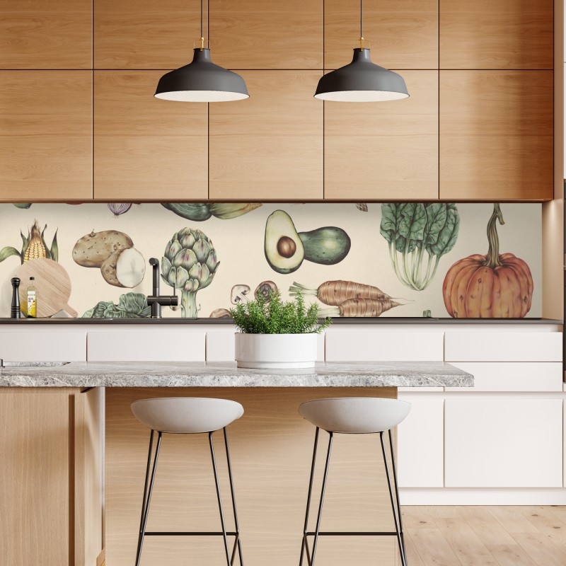 Naklejka repozycjonowalna ręcznie rysowany botaniczny wzór warzyw – Wallissimo® Naklejka repozycjonowalna ręcznie rysowany botaniczny wzór warzyw – Wallissimo®