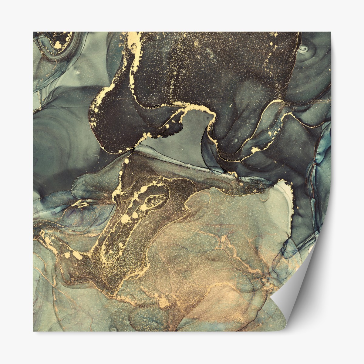 Repositionable sticker turquoise and gold fluid abstract art
