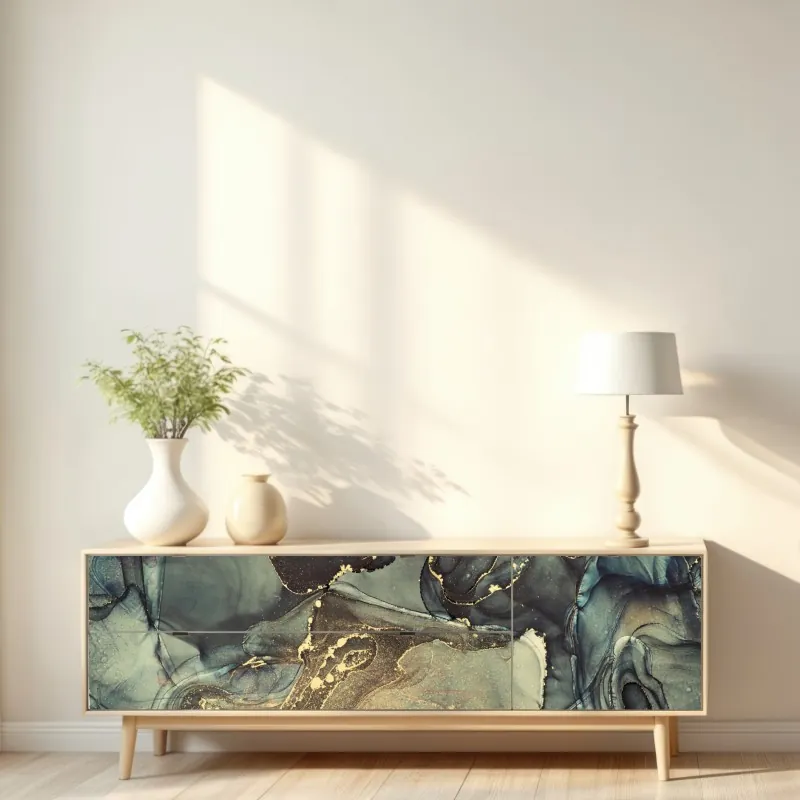 Naklejka repozycjonowalna turkusowo-złota abstrakcja płynna – Wallissimo® Naklejka repozycjonowalna turkusowo-złota abstrakcja płynna – Wallissimo®