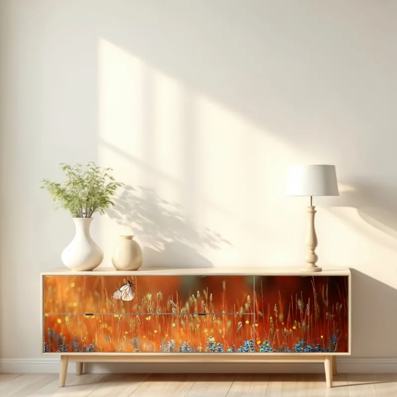 Naklejka repozycjonowalna tropikalny zachód słońca na plaży z koktajlem – Wallissimo®